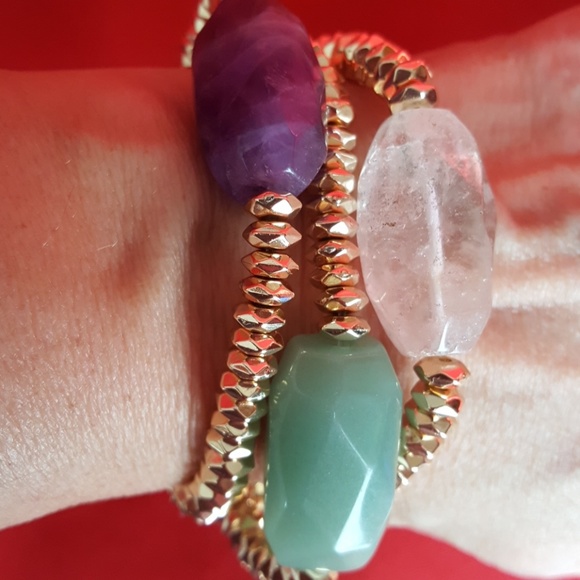 ABS ALLEN SCHWARTZ CRYSTAL STONE STRETCH BRACELET SET OF 3 - Picture 6 of 8